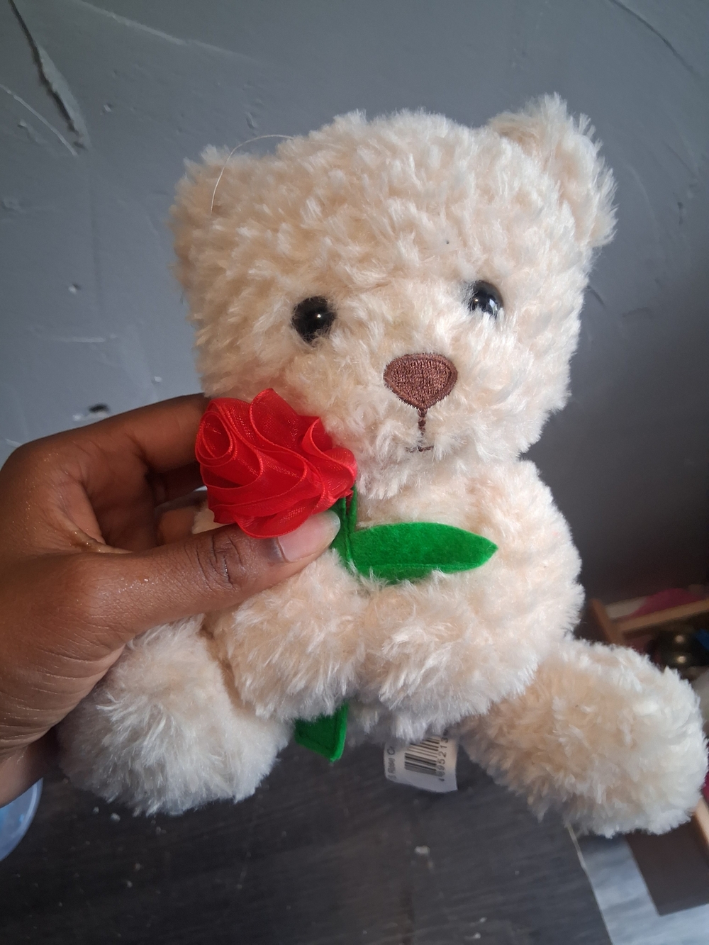 Plush Beige Teddy Bear with Red Rose - Kids Toy